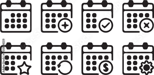calendar, date, schedule, planning, event, appointment, reminder, icon, set, collection, graphic, design, element, add, plus, circle, check, tick, mark, cross, delete, star, favorite, refresh, reload,