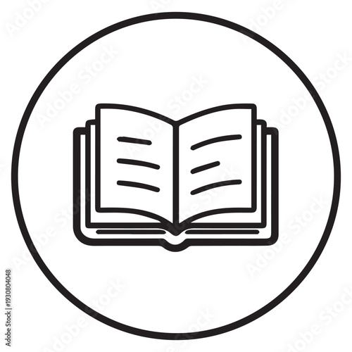 A black and white icon of an open book