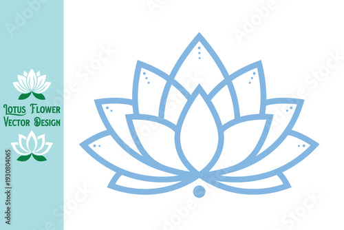 Blue lotus flower. Minimalist blue lotus flower silhouette with radiating dot accents. Modern geometric floral icon for spiritual enlightenment and wellness branding. Vector illustration
