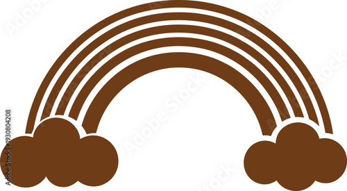 Brown rainbow with clouds icon, minimalist arc weather symbol isolated on white background vector illustration for nursery decor