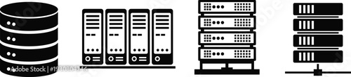 Data center server and database icons set, network storage technology infrastructure isolated on white background vector illustration collection