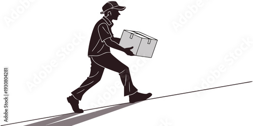 A delivery person carrying a package on a tightrope.