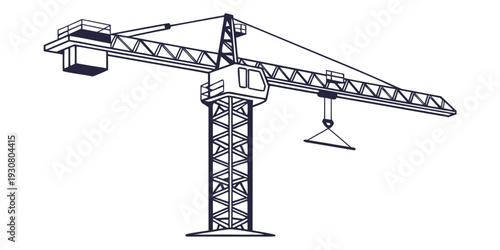 A tower crane is positioned on a construction site, ready for heavy lifting operations.