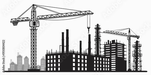 Skyline of a city with a construction site in the foreground.