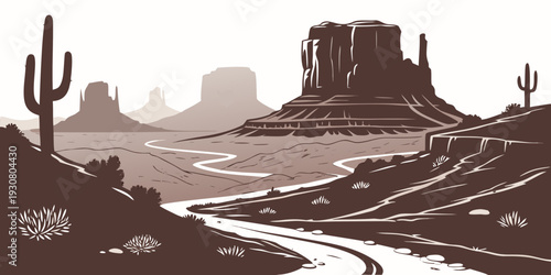 A vast desert landscape with towering rock formations and a winding river.