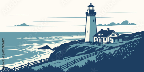 Lighthouse standing tall on a rocky cliff overlooking the vast ocean