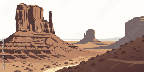 Majestic rock formations stand tall in the vast expanse of a desert landscape