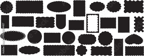 Collection of Black Scalloped Edge Frames and Shapes Keywords: frame, border, shape, rectangle