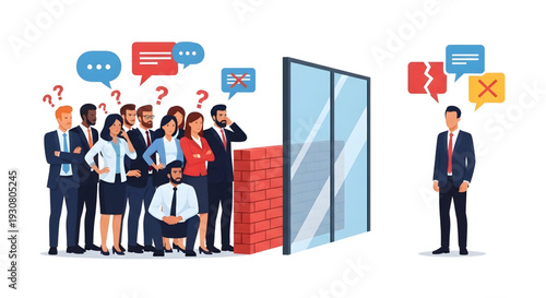 Office Communication Gap Flat Vector Set – Workplace Transparency and Corporate Miscommunication Concept