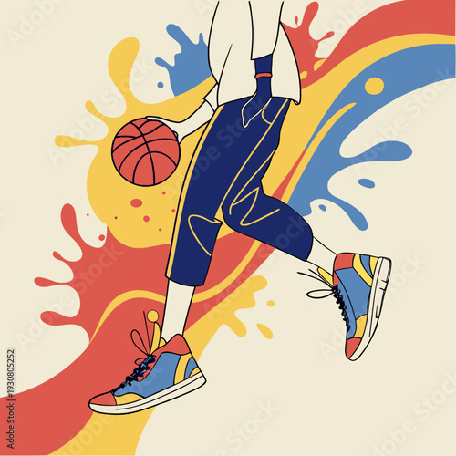 A person in blue and yellow uniform is dunking a basketball