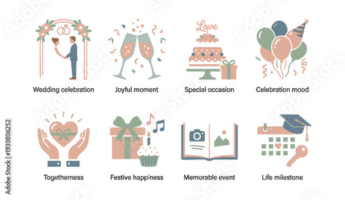 Celebration icons set for wedding and special occasions