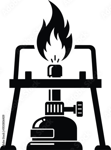 A black and white image of a gas stove with a flame