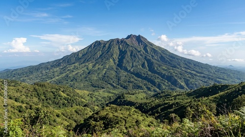 Scenic Volcanic Mountain with Green Hills