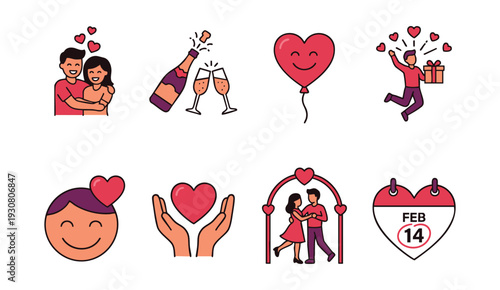 Valentine's Day celebration with loving couples and romantic symbols