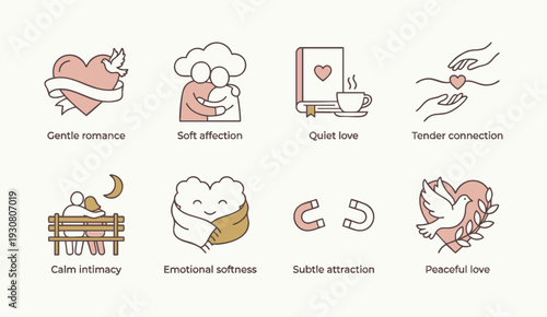 Soft romantic illustrations for love and affection concepts