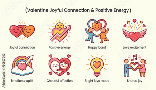 Valentine joyful connection illustrations with positive emotions