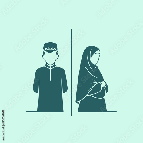 Couple standing apart simple line art