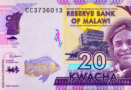 Wallpaper Mural Close-up of Malawi 20 Kwacha Banknote featuring Inkosi Ya Makhosi M'mbelwa II. Malawi and African Money. Torontodigital.ca