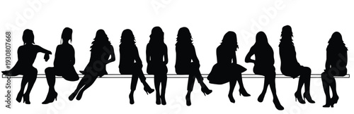 Collection of female silhouettes sitting on a bench