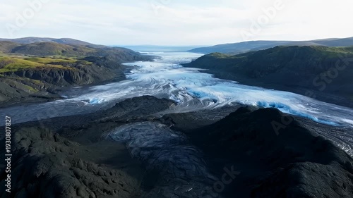 Wallpaper Mural Epic Aerial View of a Vast Glacier Flowing Through a Dramatic Volcanic Landscape With Green Mossy Hills Torontodigital.ca