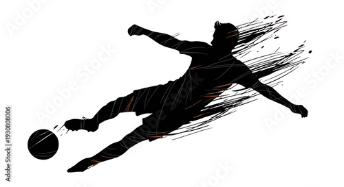 Dynamic Silhouette of Soccer Player Kicking Ball with Energetic Motion.