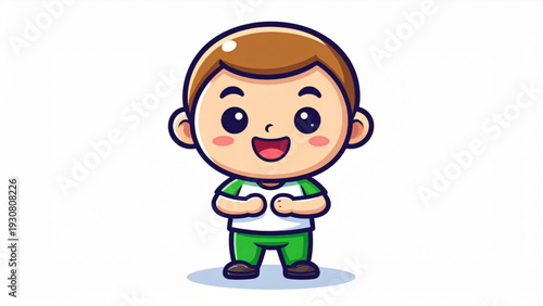 Cute flat cartoon mascot character vector illustration, friendly smiling character, bold outline, bright colors, isolated background, branding and sticker design ready