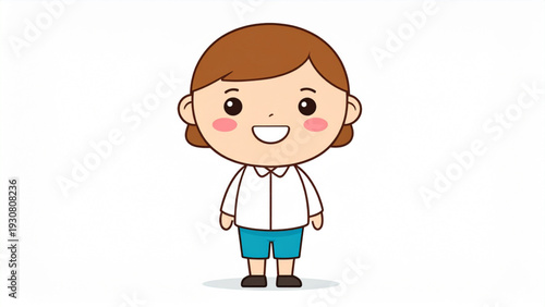 Cute flat cartoon mascot character vector illustration, friendly smiling character, bold outline, bright colors, isolated background, branding and sticker design ready