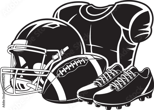 American Football Gear Silhouette Set