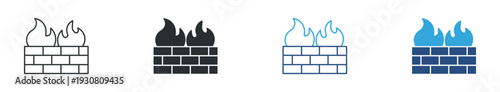 Fire Wall Icon Set, Firewall Protection, Security Barrier Symbol, Vector Illustration
