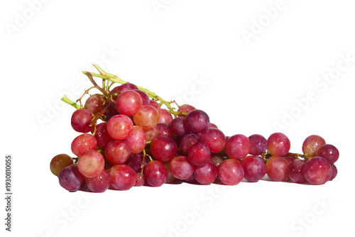 A close-up shot of a bunch of fresh, juicy grapes. The grapes have a vibrant red color, with a healthy appearance