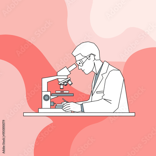 Scientist examining sample under microscope, laboratory research, medical science, close-up view