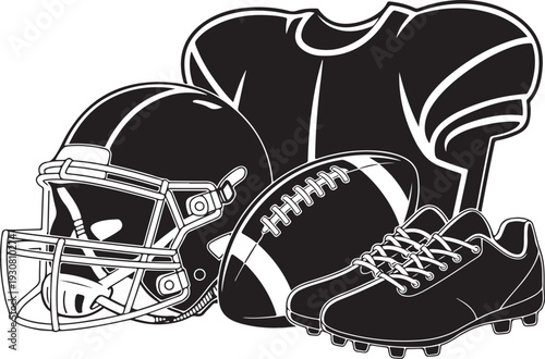American Football Gear Silhouette Set