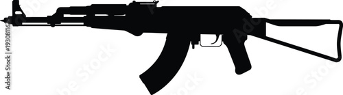 Assault rifle silhouette illustration, automatic military firearm isolated on white background black vector weapon icon for security design