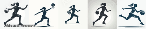 PrintVector Illustration of Silhouette of a Woman Playing Basketball