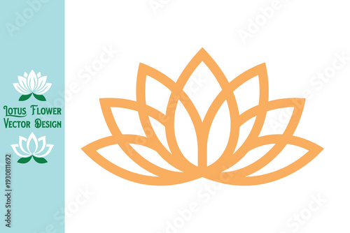 Vector illustration of a lotus flower, Large orange lotus flower outline for vibrant branding. Minimalist geometric floral symbol for yoga studios and wellness centers. Clean modern design. Vector