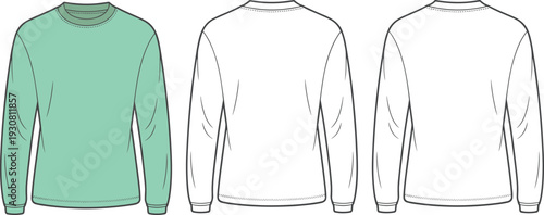 Three Long Sleeve Shirts in Different Colors Front and Back View front view clothing