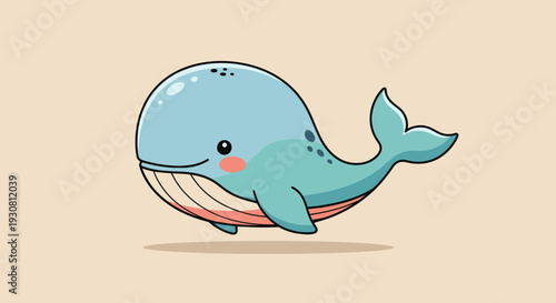 Cute Cartoon Whale on Surfboard.