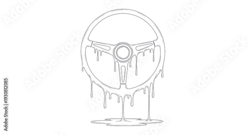 Steering Wheel Melting Sketch Illustration.