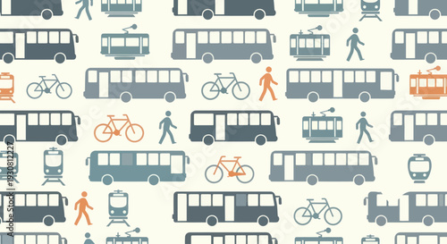 Public Transportation Icons Buses Bicycles Pedestrians.