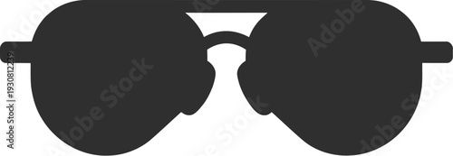 A pair of sunglasses viewed from the front with sleek frames and dark lenses in a graphic illustration