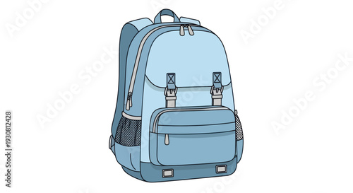 Light Blue Backpack with Multiple Pockets.