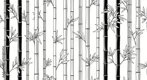 Bamboo Stems and Leaves Illustration Pattern.