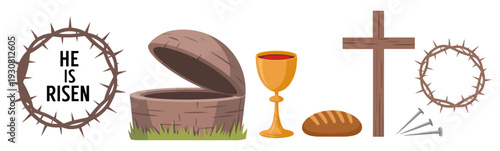 risen christian religious vector icon set