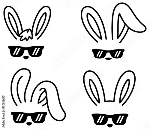 hipster bunny faces sunglasses vector set