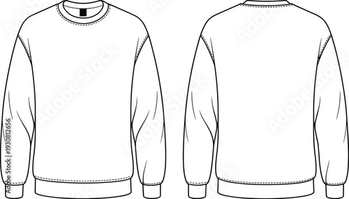 White Long Sleeve Sweatshirt with Ribbed Cuffs and Hem in Front and Back View ribbed hem