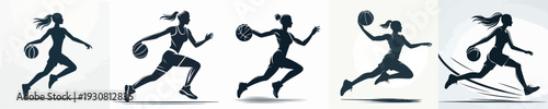 PrintVector Illustration of Silhouette of a Woman Playing Basketball
