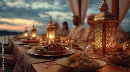 Iftar dinner table with traditional food
