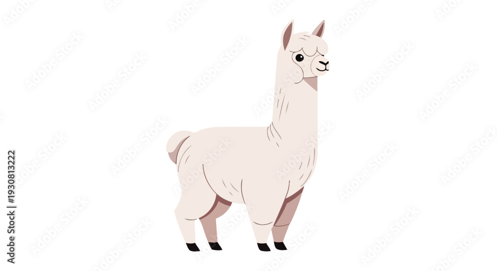 Obraz premium Charming stylized illustration of a fluffy white alpaca standing with a gentle expression, perfect for whimsical designs and creative projects