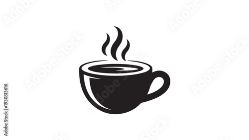 Black silhouette of hot coffee cup with steam