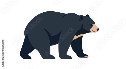 Stylized depiction of a solitary black bear with a distinct creamy chest patch, rendered against a clean white background for isolated focus